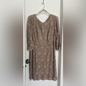Embroidered Lace Taupe Evening Dress